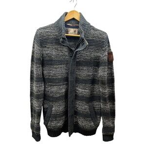 No Excess Knit Cardigan Men L Blue Gray Heavy Full-Zip Sweater 100% Cotton Dutch